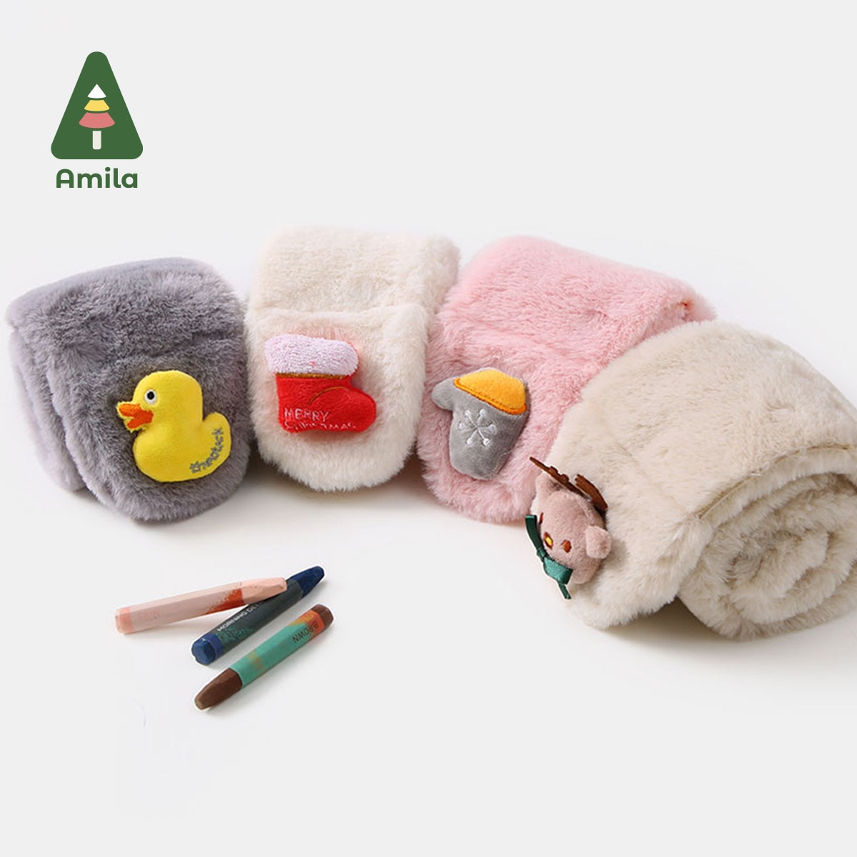 Amila Children's Scarf Girls Winter Baby Cute Cartoon New Year Thickened Warm Neck Cover Pare
