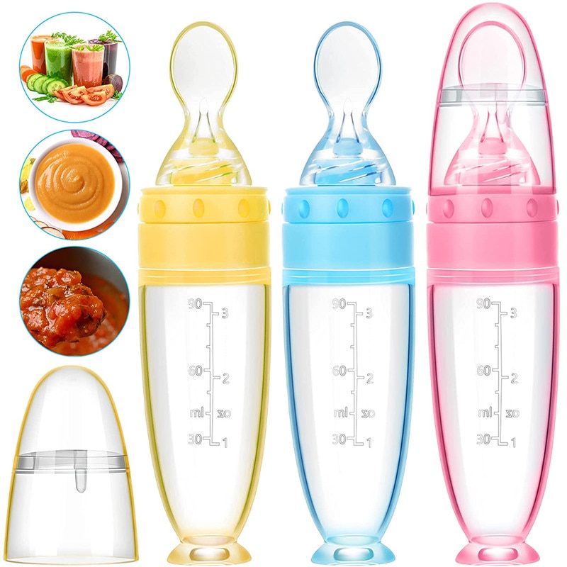 Baby Feeding Spoon Bottle Soft Silicone Newborn Baby Food Feeder Infant Squeeze Feeder Spoon for Kids Food Supplement Container
