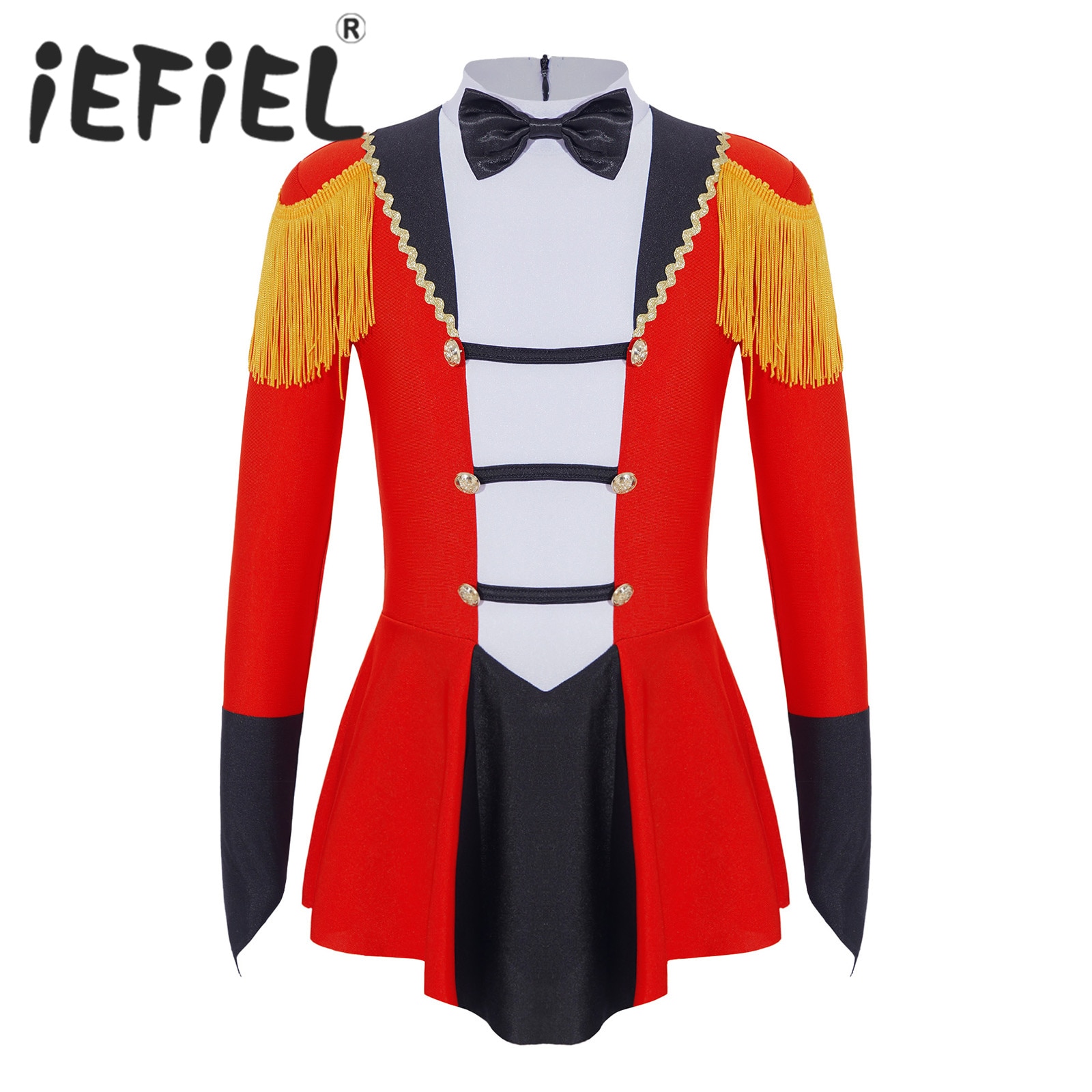 Girls Circus Ringmaster Costumes Cosplay Dress Up Bodysuit Long Sleeves Bowknot Tassels Ruffle Halloween Carnival Party Jumpsuit