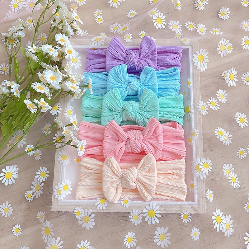 3Pcs/Set Cute Bowknot Baby Headband Soft Nylon Elastic Newborn Infant Hairband Solid Color Girls Hair Band Baby Hair Accessories