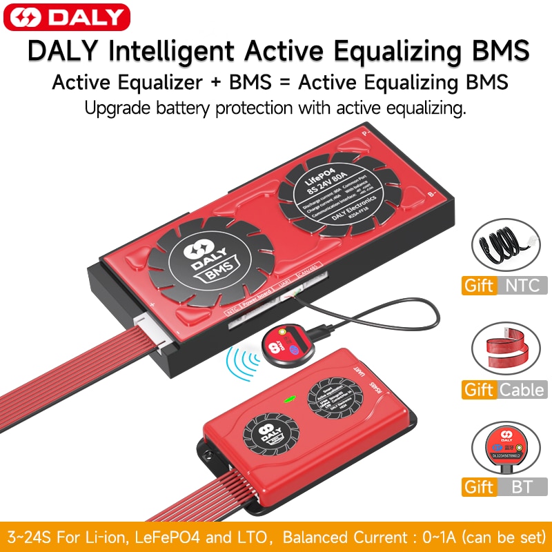 Daly Smart BMS Smart Active Balancer 1A Lifepo4 3S 4S 12V 8S 24V 13S 16S 48V 20S 24S 60A 80A 100A 150A 300A 500A Li-Ion Battery
