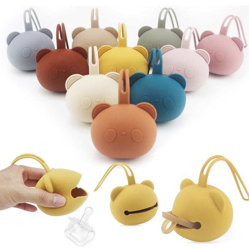 Food Safe Approve Silicone Nipple For Newborns Personalized Kids Pacifier Holder Portable Bear Shape Nipple Case Attachment