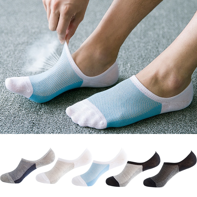 5 Pairs of High Quality Fashion Men Boat Socks Summer Non-Slip Silicone Invisible Cotton Socks Men's Ankle Socks Slippers M