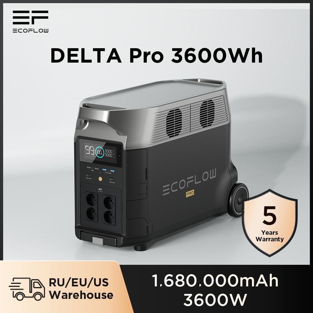 ECOFLOW DELTA Pro Portable Power Station Expandable Power Supply 3.6kWh-25kWh Huge AC Output 3600W Solar Generator for Home