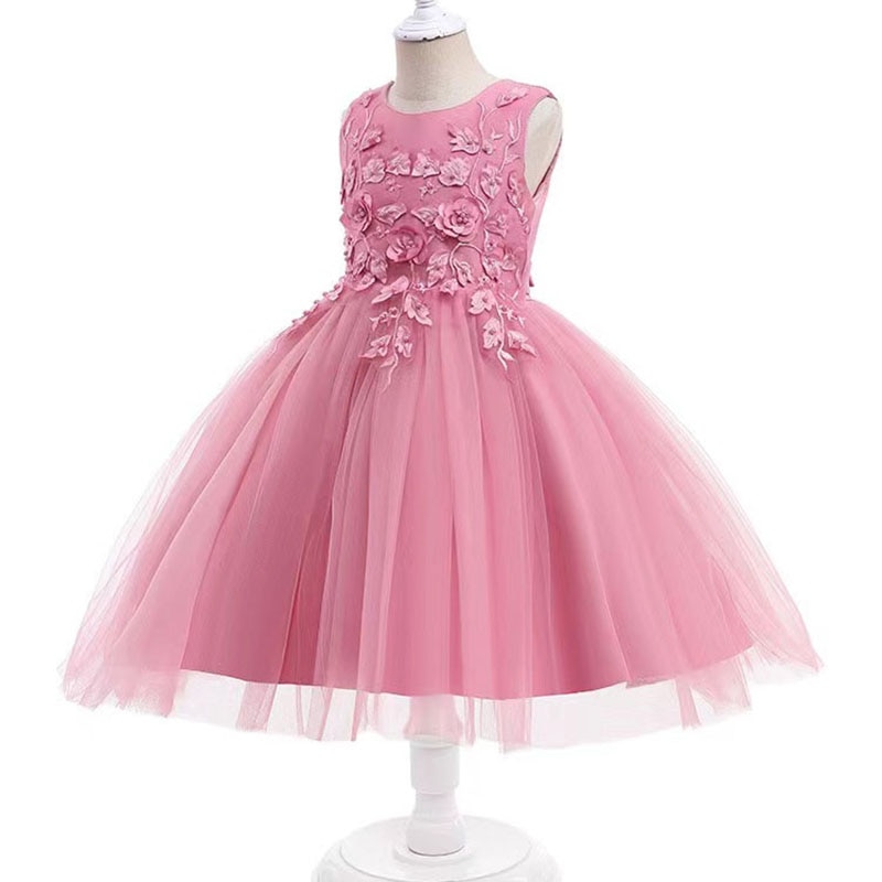 Congme Summer Fashion Girls Dress Kids Fluffy Skirt Dress Party Wedding Birthday Sleeveless Floral Princess Dress