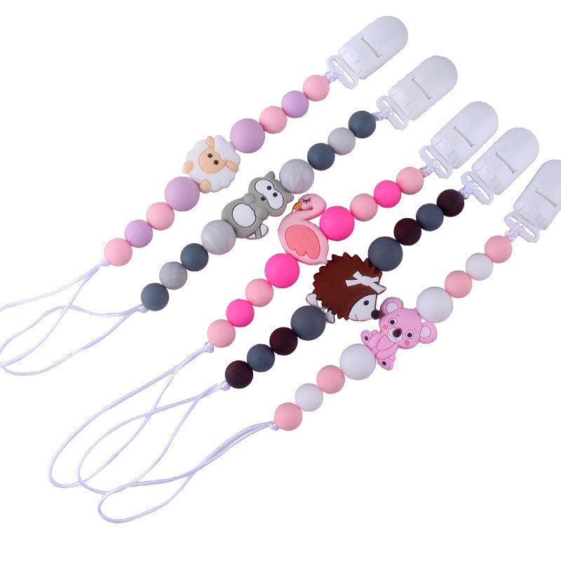 Baby Infant Toddler Dummy Pacifier Silicone Soother Nipple Clip Chain Holder Strap Baby Chew Toy Cartoon Teether Teething Chain