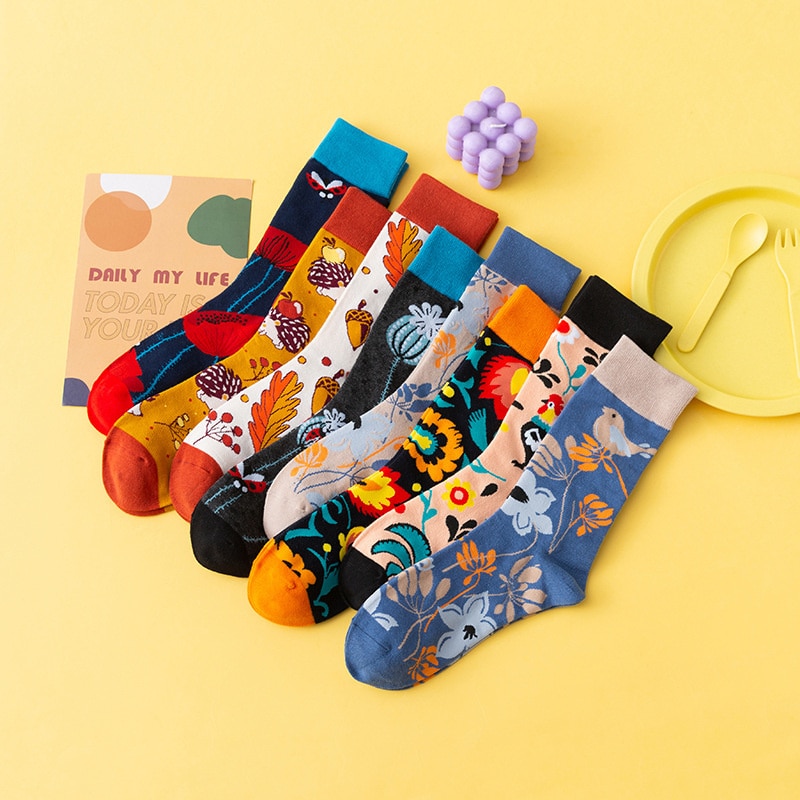Peonfly Harajuku Street Hip Hop Socks Rooster Hedgehog Flowers Printing Korean Style Fashion Funny Design Skateboard