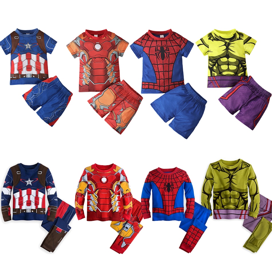 Kids Casual Tracksuit Summer Short Sleeves Top+pants Cartoon Boys Spiderman Halloween Cosplay Costumes Outfits Children Iron Man