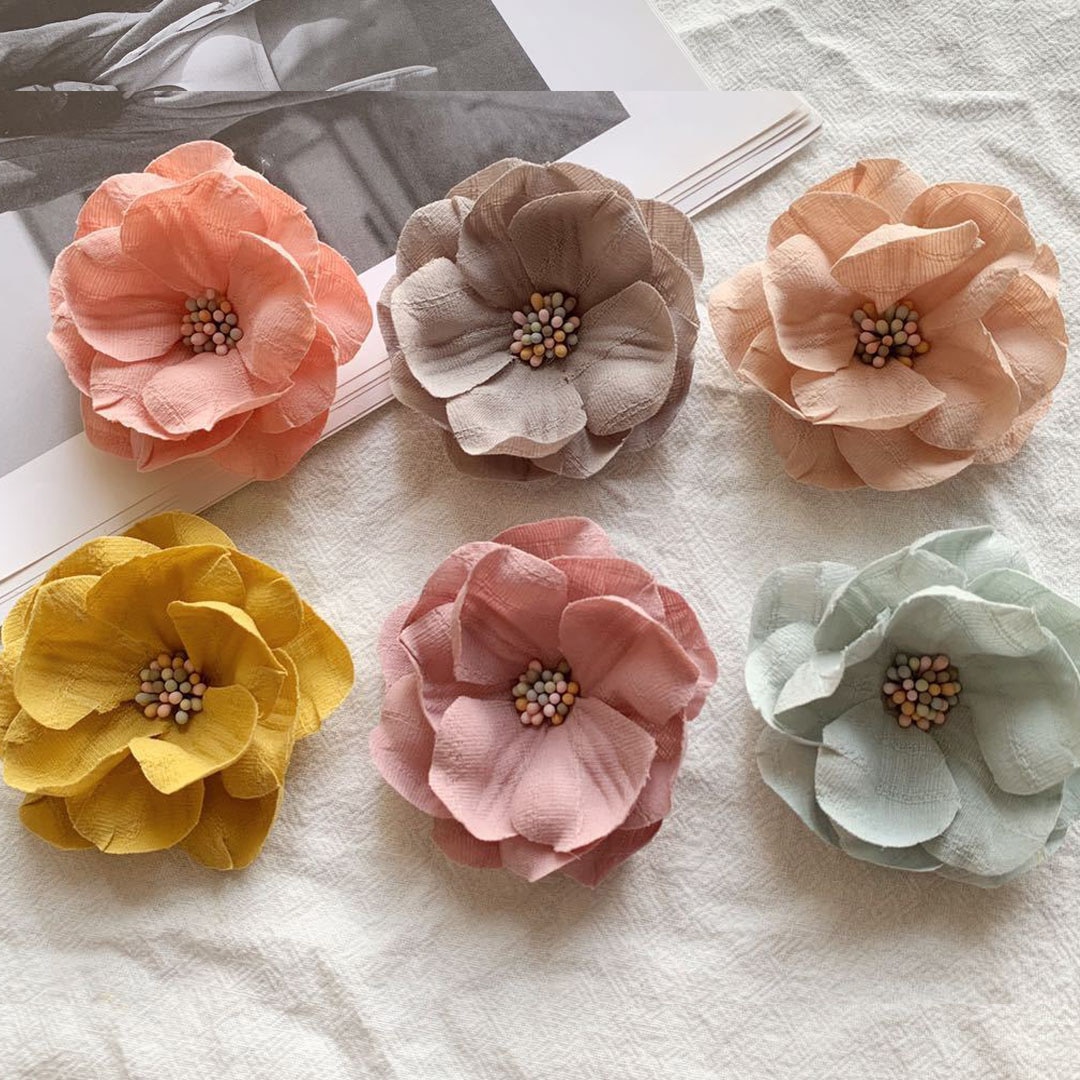 10pcs/Lot 60mm Solid Fabric Flowers Flat Back Craft Fabric Flowers Kids Girl Hair Flowers DIY Hair Accessories