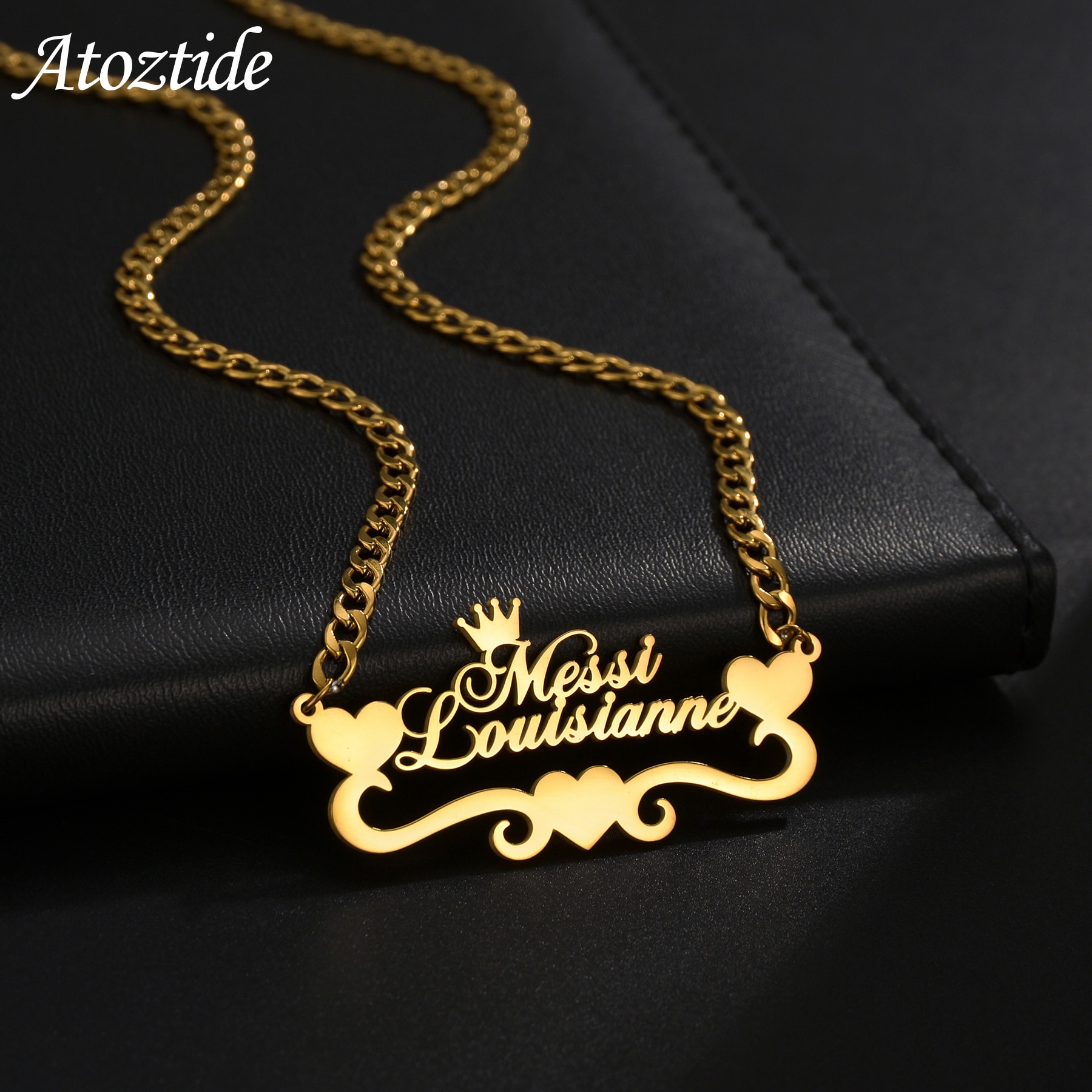 Atoztide Custom Name Necklaces Personalized Stainless Steel 4mm NK Cuban Thick Chain Pendant Letter for Women Jewelry Gift 