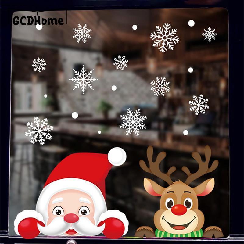 Christmas Window Stickers Christmas Window Clings Decal Snowflake Elk Santa Claus Wall Stickers for New Year Christmas Decortion