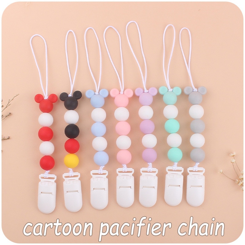 Baby Silicone Pacifier Clip Colorful Beads Grinding Teething Toys Fixed Anti-drop Chains Kawaii Infant Items Newborn Essentials