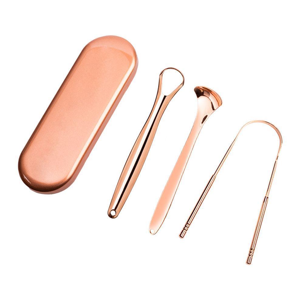 3Pc/Set Tongue Scraper Cleaner With Travel Handy Case Dental Brush Bad Breath Kit Metal For Adults Eliminate Professional Tool