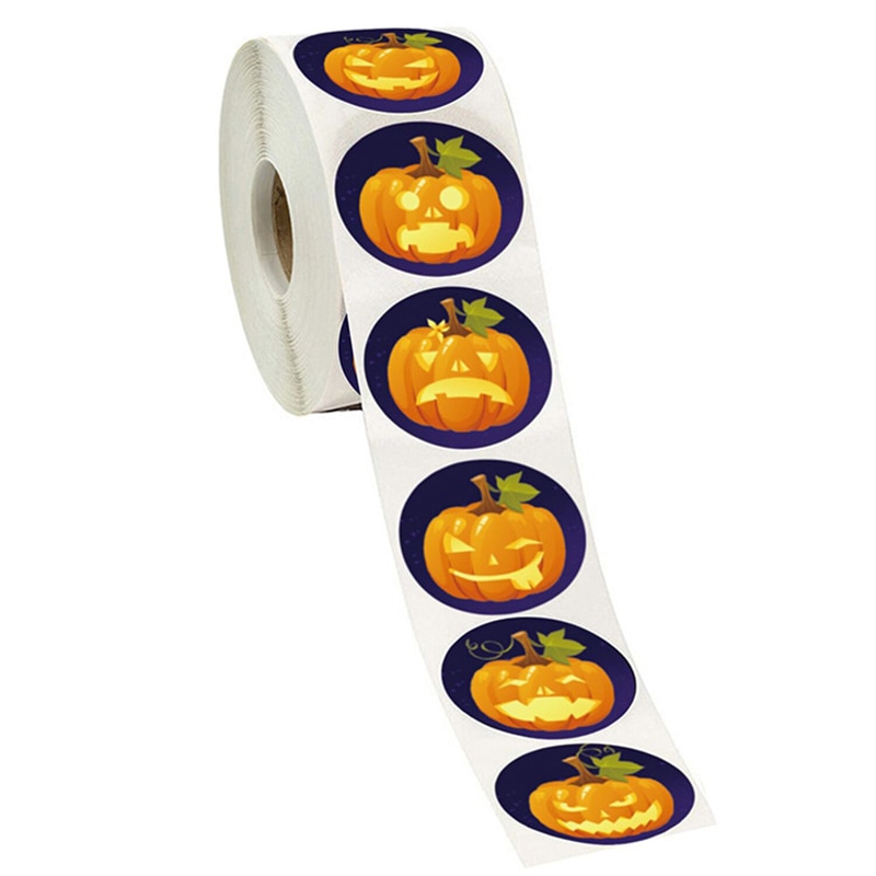 500pcs Pumpkin Tags Stickers Halloween Decorations Round Roll Holiday Stickers Decorate Envelopes Gift Boxes Cards Letters