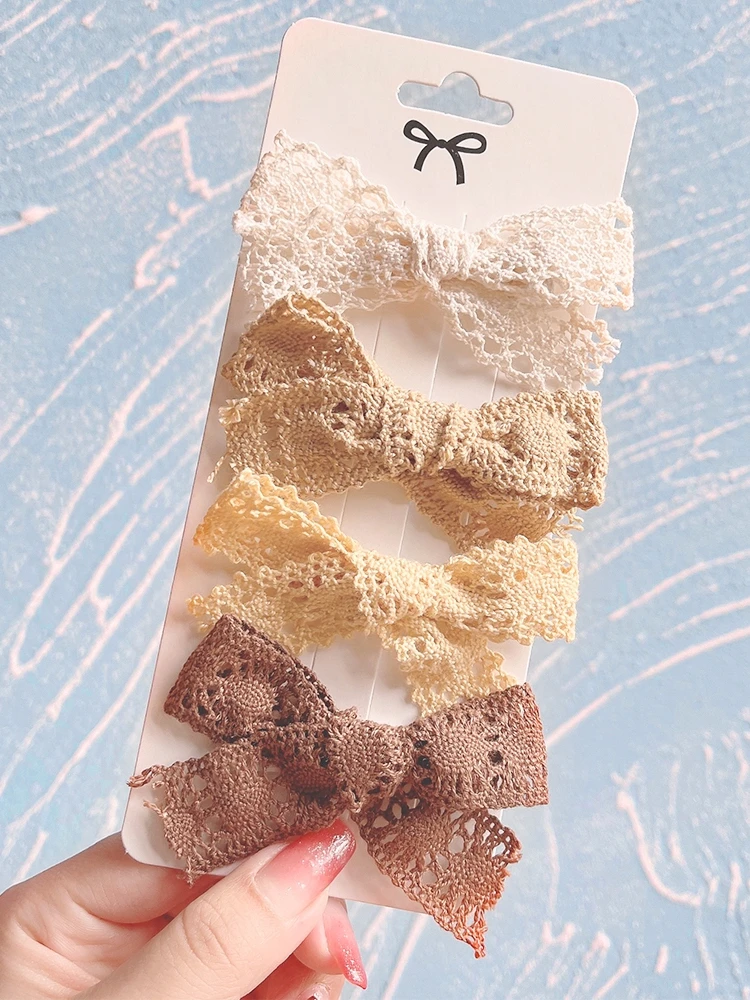 4Pcs/Set Sweet White Lace Bowknot Hair Clips For Baby Girls Boutique Bows Hairpins Barrettes