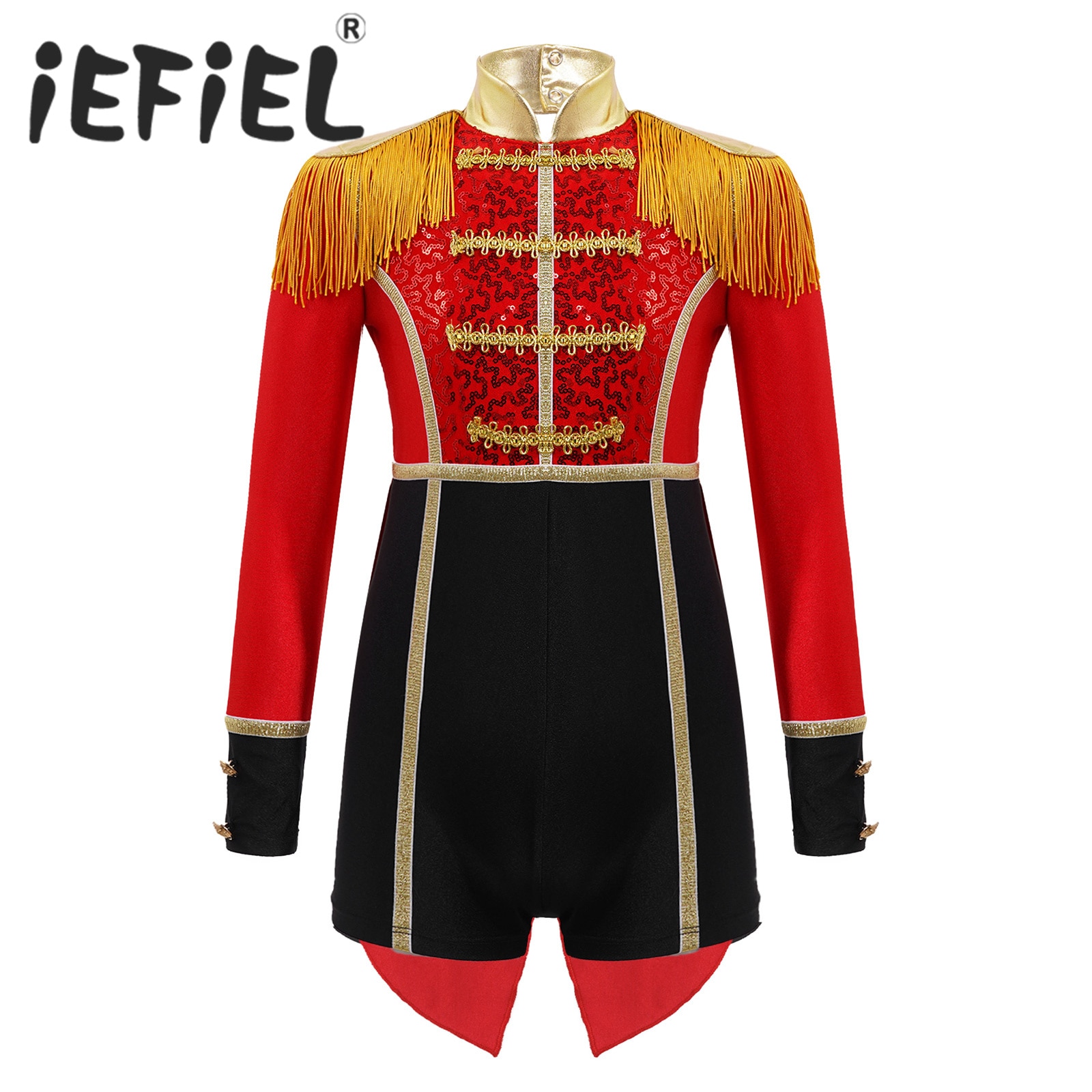 Kids Girls Circus Costumes Halloween Cosplay Jumpsuit Stand Collar Long Sleeve Sequins Carnival Themed Party Ringmaster Leotard