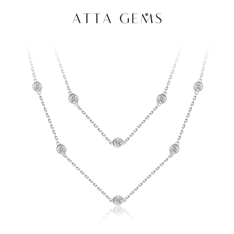 ATTAGEMS 925 Silver Necklace Chain Round Cut 3.5mm D Color Moissanite Necklace for Women Elegant Charms Fine Jewelry Pass Test