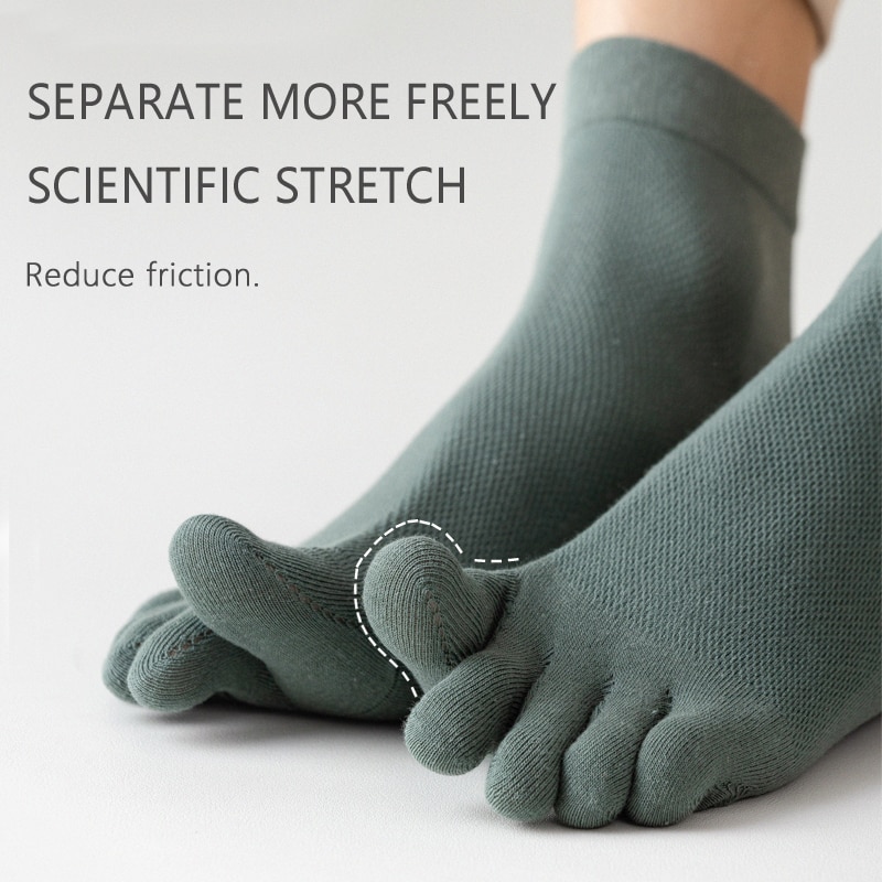 Pure Cotton New Mesh Hollow Five Finger Socks Man Mid-Tube Breathable Comfortable Sweat-absorbing Socks Summer Men's Toe So