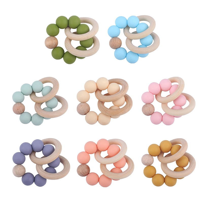 Baby Teether Bracelet Teething Toys Nursing Teether Bracelet Wooden Teething Beads Wooden Rattle Toy Baby Teething Glue Bracelet