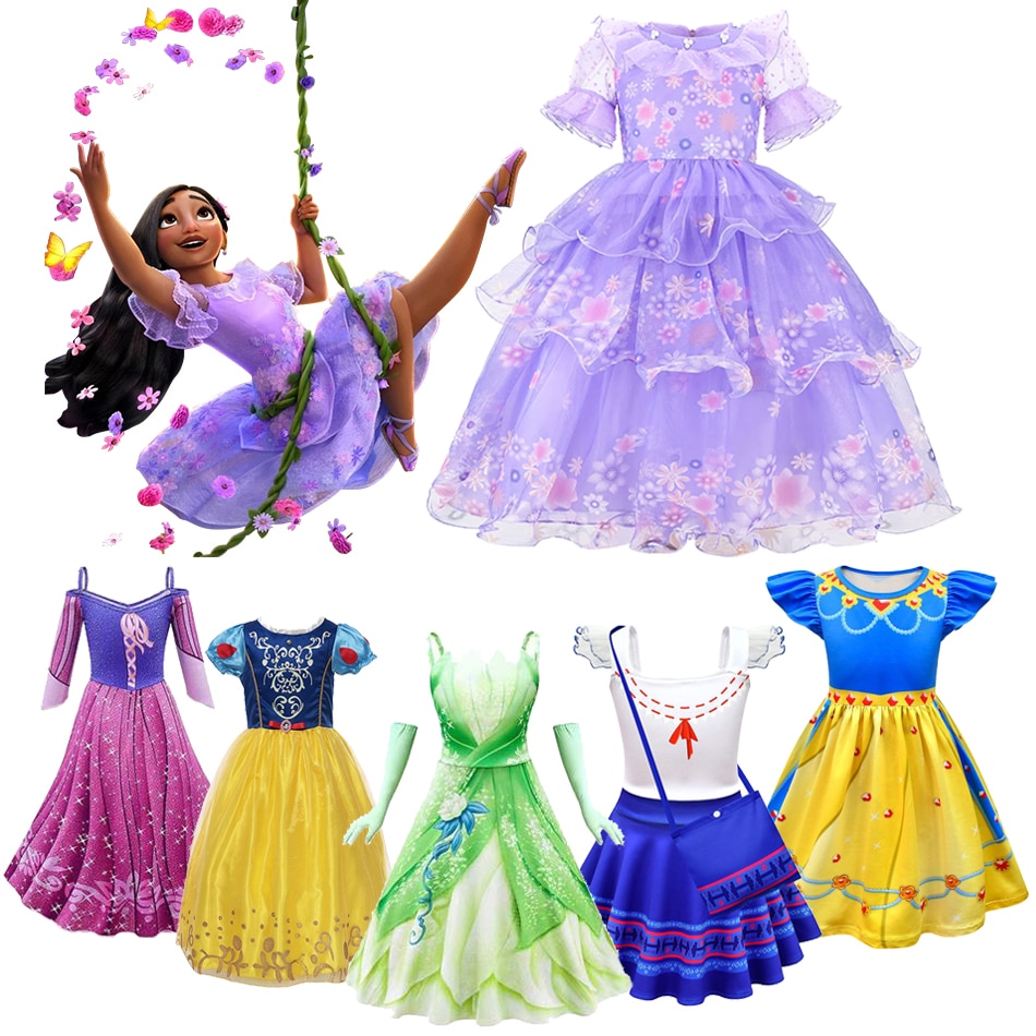 Fantasia Princess Girls Clothing Disney Charm Rapunzel White Snow Party Dresses Encanto Mirabel Isabela Cosplay Costumes Vestido
