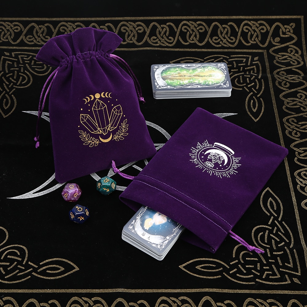 1pcs Velvet Moon Sun Tarot Storage Bag Board Game Cards Embroidery Drawstring Package Witchcraft Supplies for Altar Tarot Box