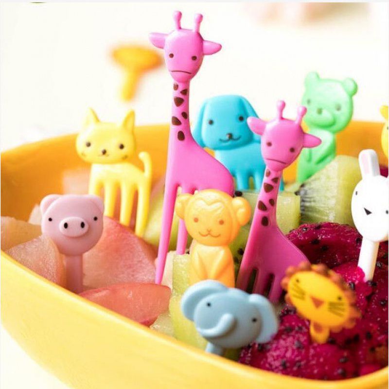 10pcs Kids Cartoon Fruit Forks Baby Food Feeding Tableware Children Mini Cute Fork Cutlery Snack Cake Toothpick Infant Food Pick