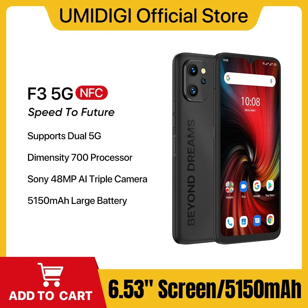 [In Stock] UMIDIGI F3 5G Phone  Android 12 Smartphone  Dimensity 700  6.7" Display 8GB 128GB  48MP