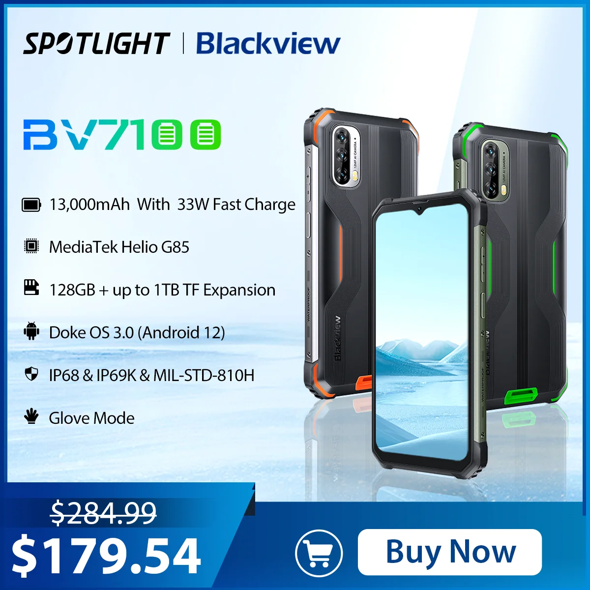 Blackview BV7100 Rugged Smartphone 6GB 128GB Andriod 12 Helio G85  6.58'' Unclocked Phones  13000mAh