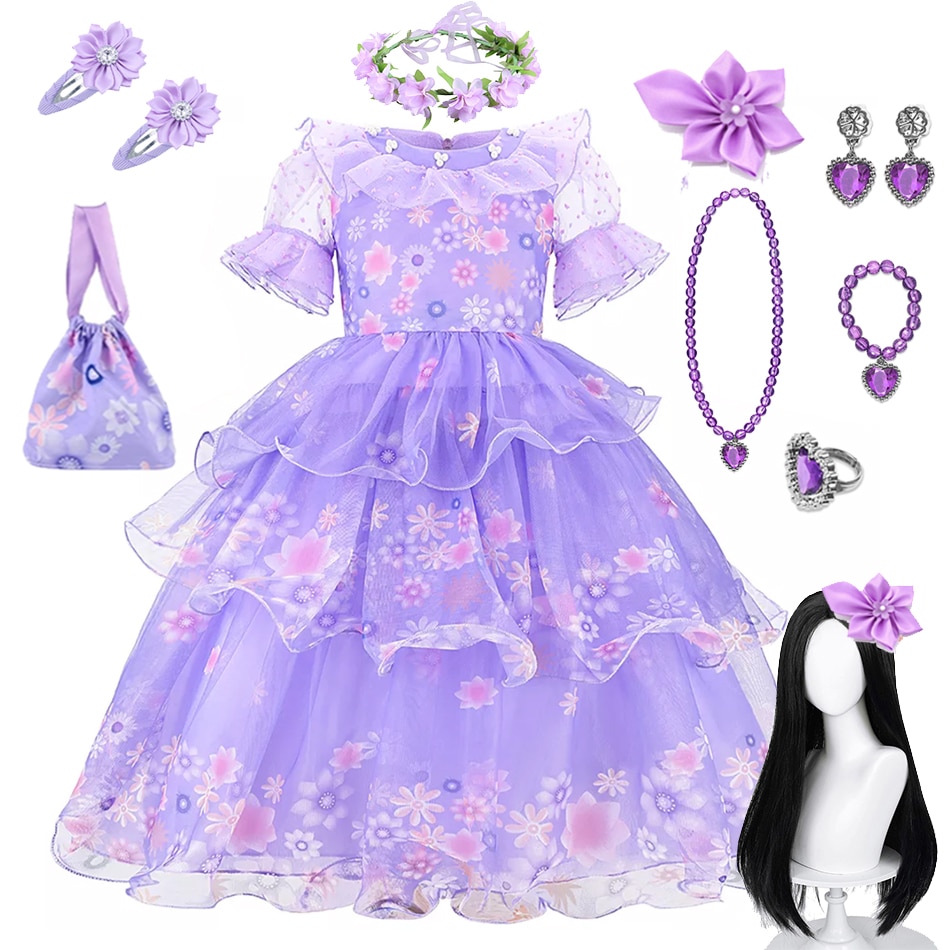 Disney Encanto Charm Dresses Halloween For Girls Isabela Cosplay Princess Dress Carnival Birthday Party Prom Mesh Skirt Gowns