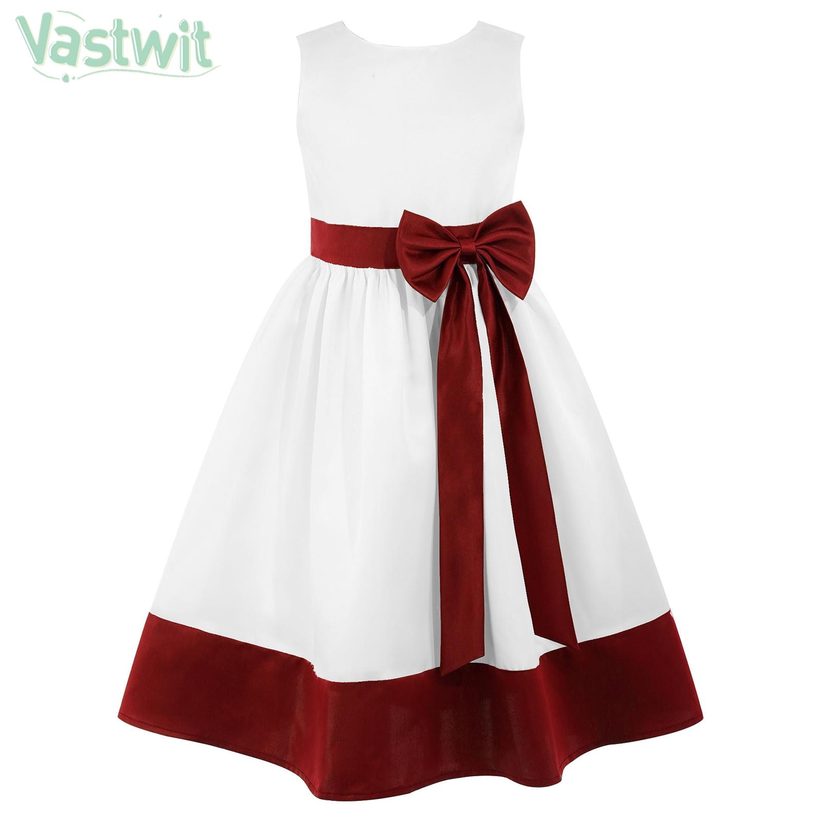 Kids Wedding Bridesmaid Flower Girls Dress Child Elegant Sleeveless Bowknot Satin Princess Evening Prom Birthday Party Dresses
