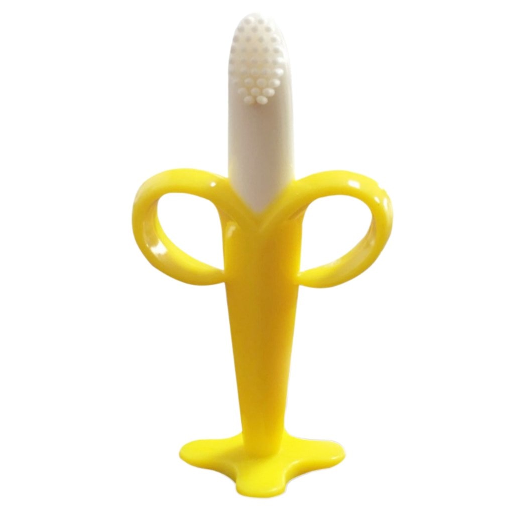 Baby Teething Toy Banana Shape Baby Toothbrush Silicone Baby Training Chewable Silicone Tooth Tape Base