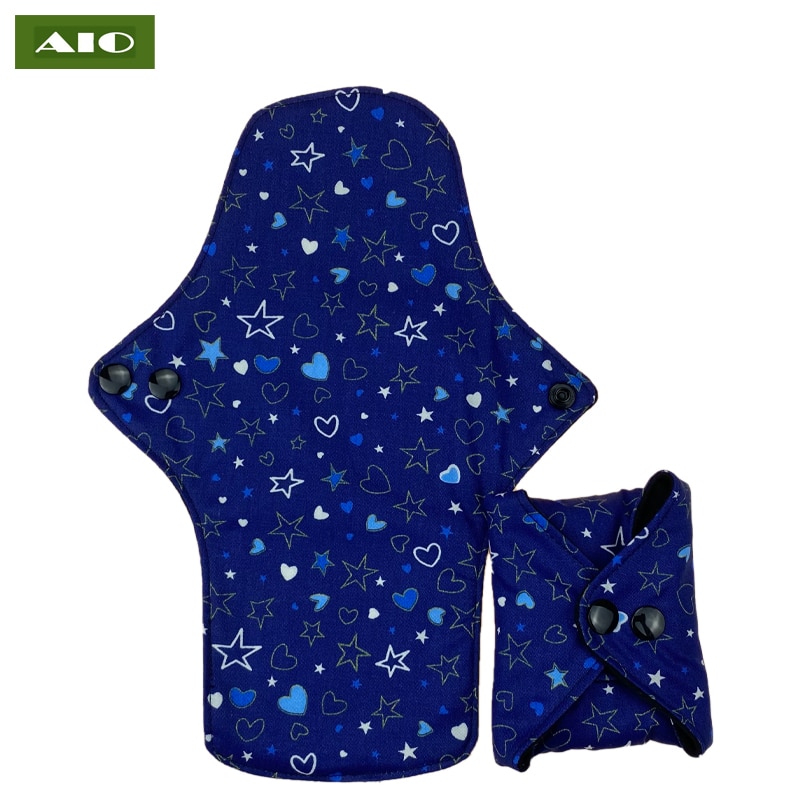 [AIO] Love Hearts Stars Blue Washable Cotton Menstrual Gasket Lady Mom Reusable Postpartum Nursing Pad Absorbent Hygiene Napkin