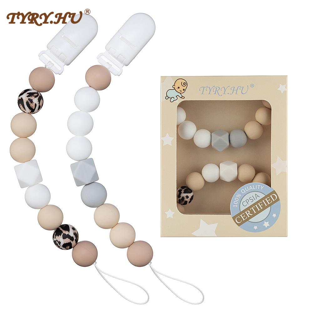 2PC TYRY.HU Pacifier Clips Girls Baby Paci Clip Silicone Teething Beads Soothie Binky Holder Teether Toys Birthday Christmas Day