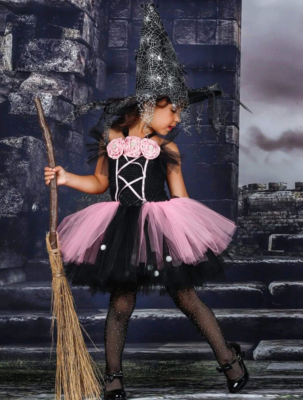 2023 Halloween Christmas Party Mesh Tutu Ball Gown Children Dress Performance Stage Witch Cosplay Girls Kids Clothing Vestido