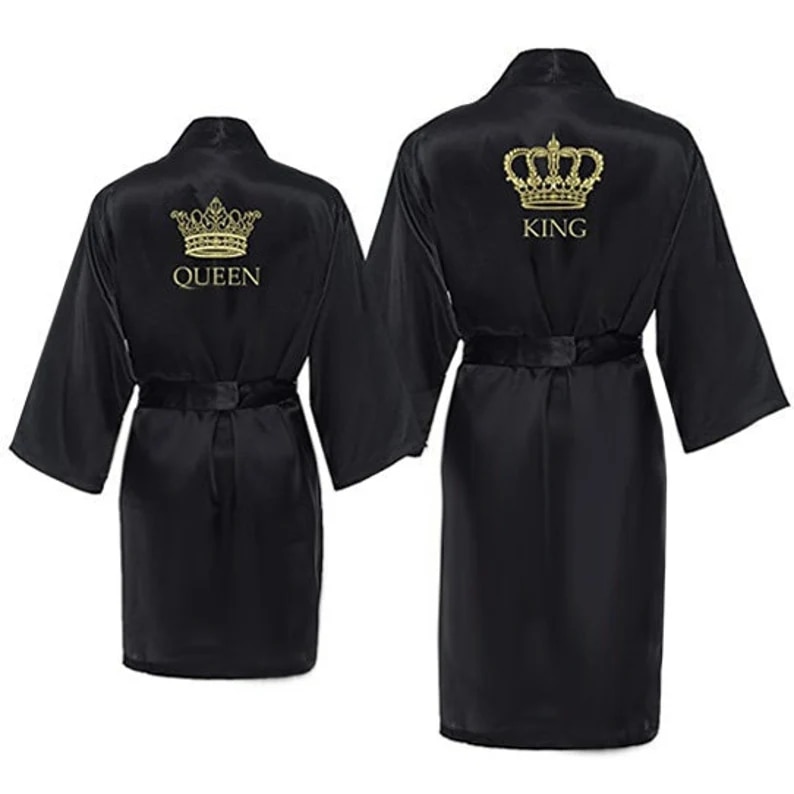 Customized Men's Bathrobe Silk Couple Set King and Queen Bath Robe Wifey and Hubby Robe Satin Valentine's Day Bathrobe