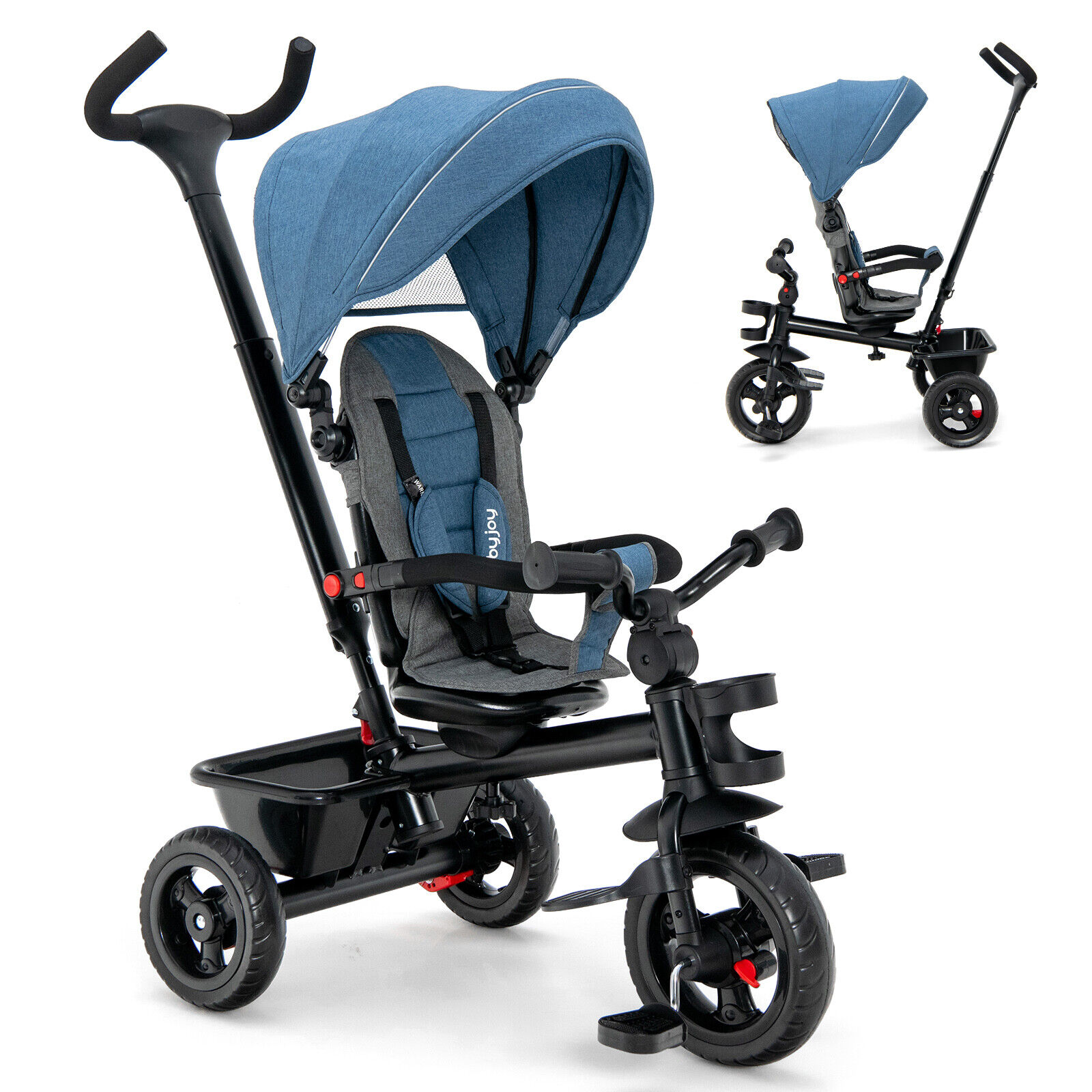 Babyjoy 4-in-1 Baby Tricycle Toddler Trike w/ Convertible Seat Blue