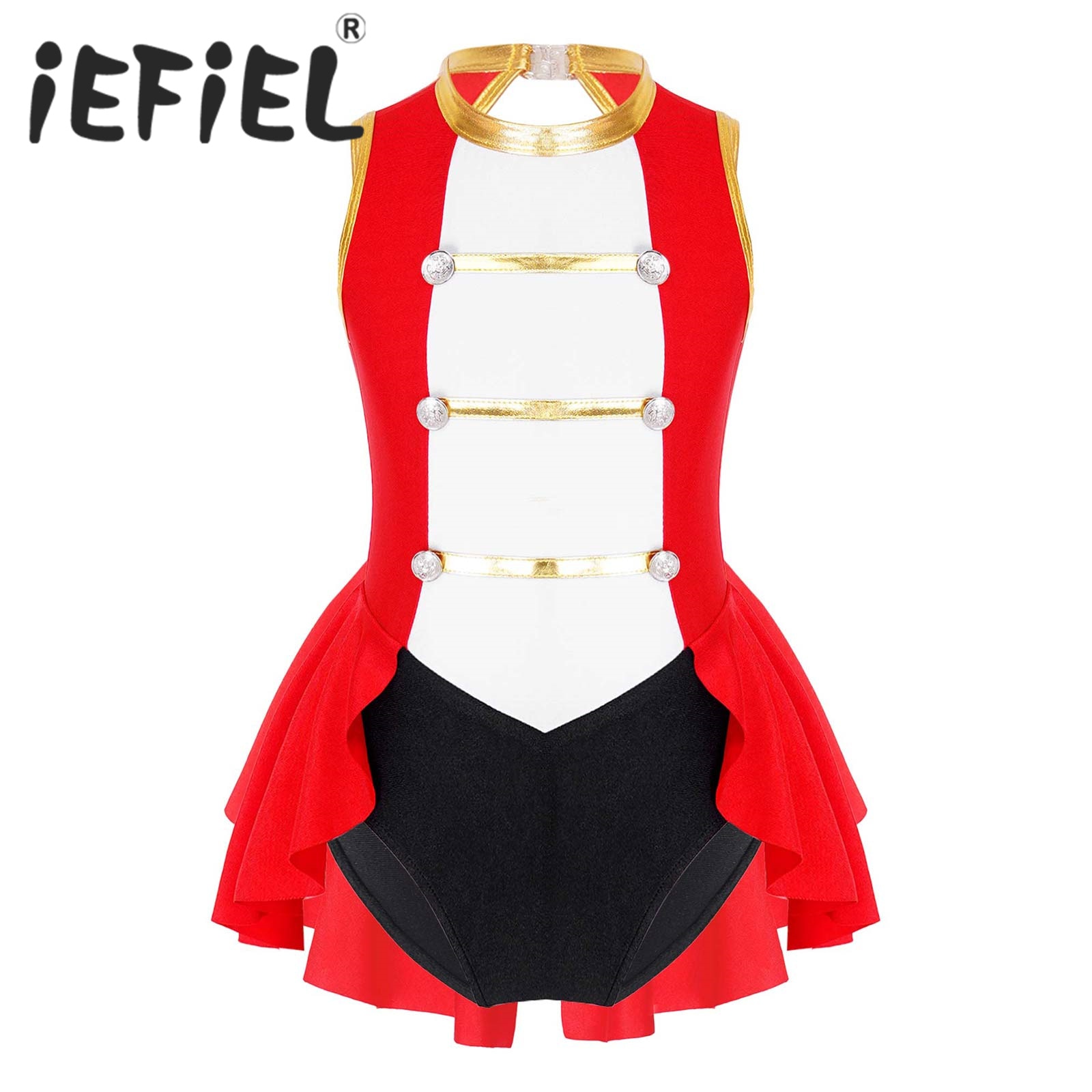 Kids Girls Circus Cosplay Costume Dress Sleeveless Vintage Buttons Adorned Halloween Cosplay Carnival Party Bodysuit Jumpsuit
