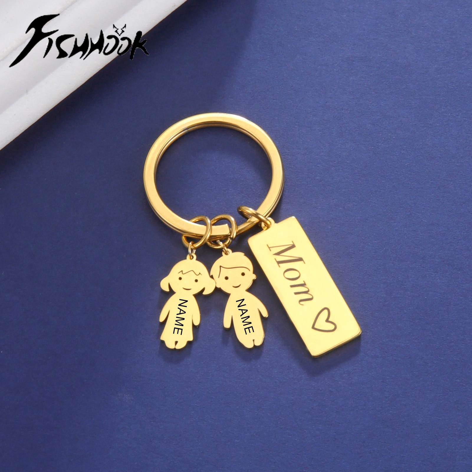 Fishhook Mom Dad Personalized Keychain Custom Name Family Key Chain Ring Mother Boy Girl Child Kid Gift For Women Man Jewelry