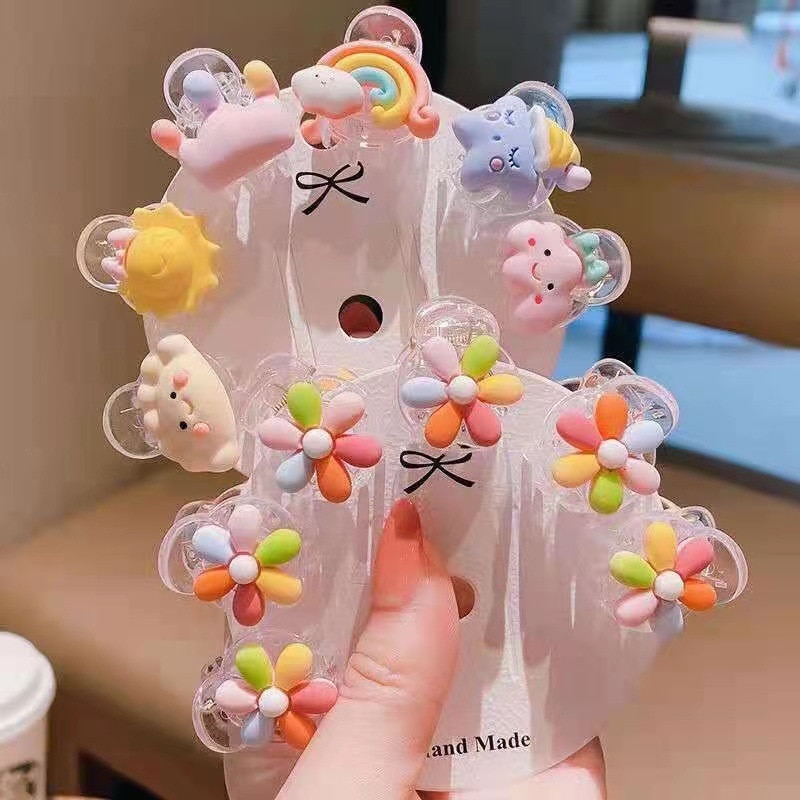 6pcs Summer Kawaii Cartoon Bangs Hairpin Floral Hair Claws Mini Cute Baby Hair Claws for Baby Girls Little Girl Hair Accessories