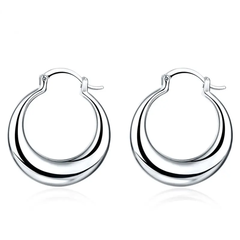 DOTEFFIL 925 Sterling Silver U Smooth Circle Hoop Earring For Woman Party Gift Fashion Charm Wedding