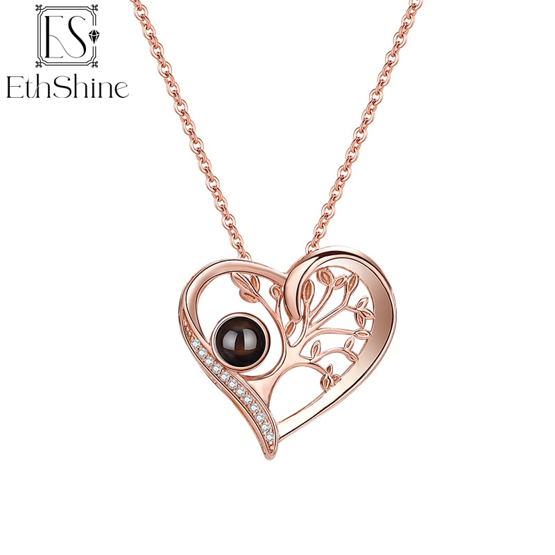 EthShine Personalized Projection Picture Pendant 925 Sterling Silver Necklace Custom Photo Love Heart Pendant Jewelry Women Gift