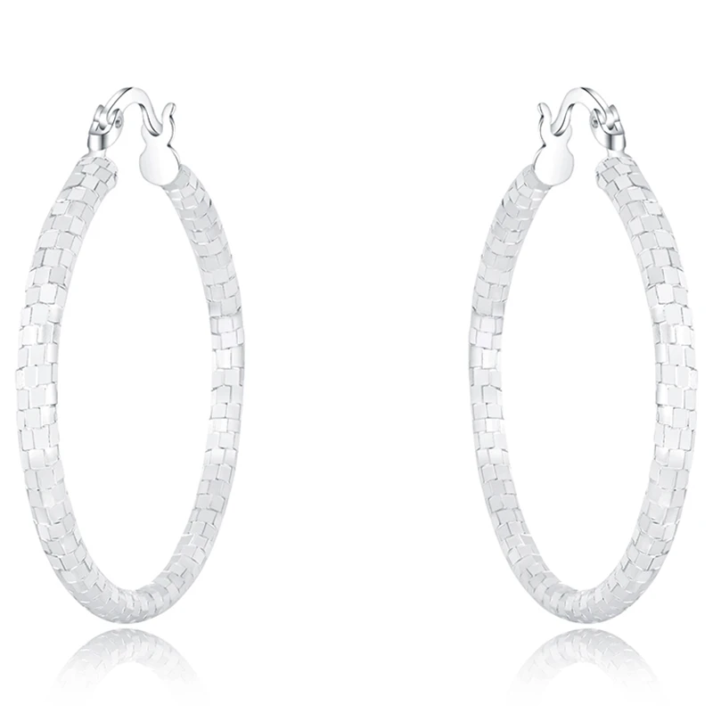 DOTEFFIL 925 Sterling Silver Square 40mm Circle Hoop Earrings For Women Lady Best Gift Fashion Charm