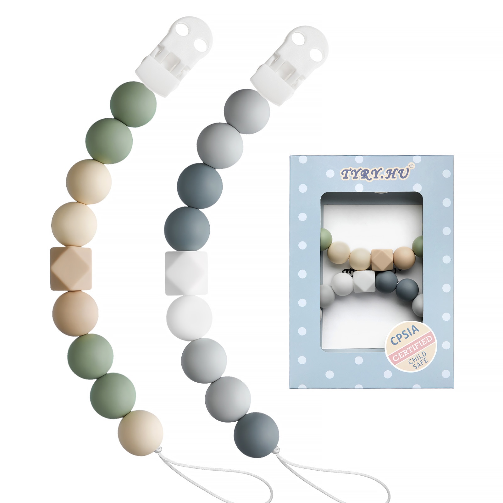 2PC Pacifier Clip for Baby Silicone Teether Toy Pacifier Chain Chewbeads Soothie Binky Holder Teething Relief for Birthday Gifts