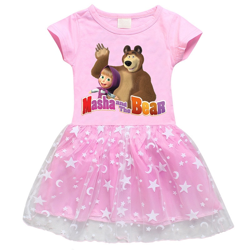 Summer Kids Dresses for Girls Cartoon girl and The Bear Short Sleeve Princess Dress Toddler Children Costume Children Clothes