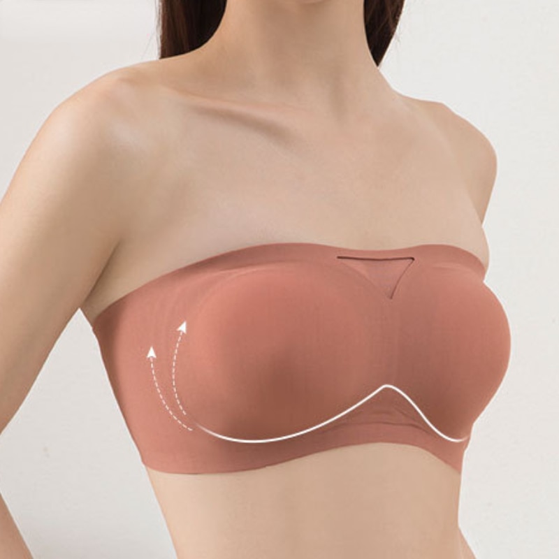 Strapless Push Up Bra for Woman Latex Invisible Bras Wire Free Back Closure Summer Ice Silk Seamless Lingerie Soft Bralette Sexy