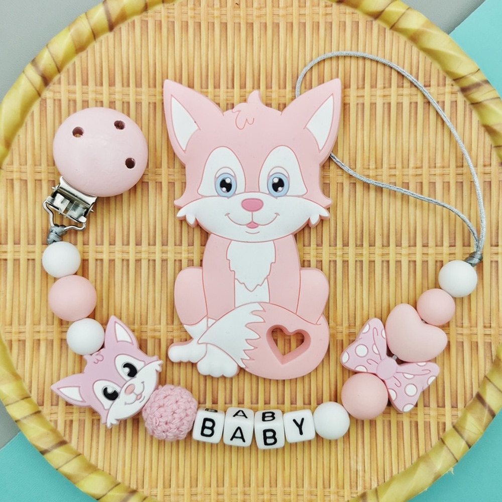Customized English Russian acrylic letter name Baby Silicone Pacifier Clips Chains Teether Pendants Baby Pacifier Kawaii Gifts