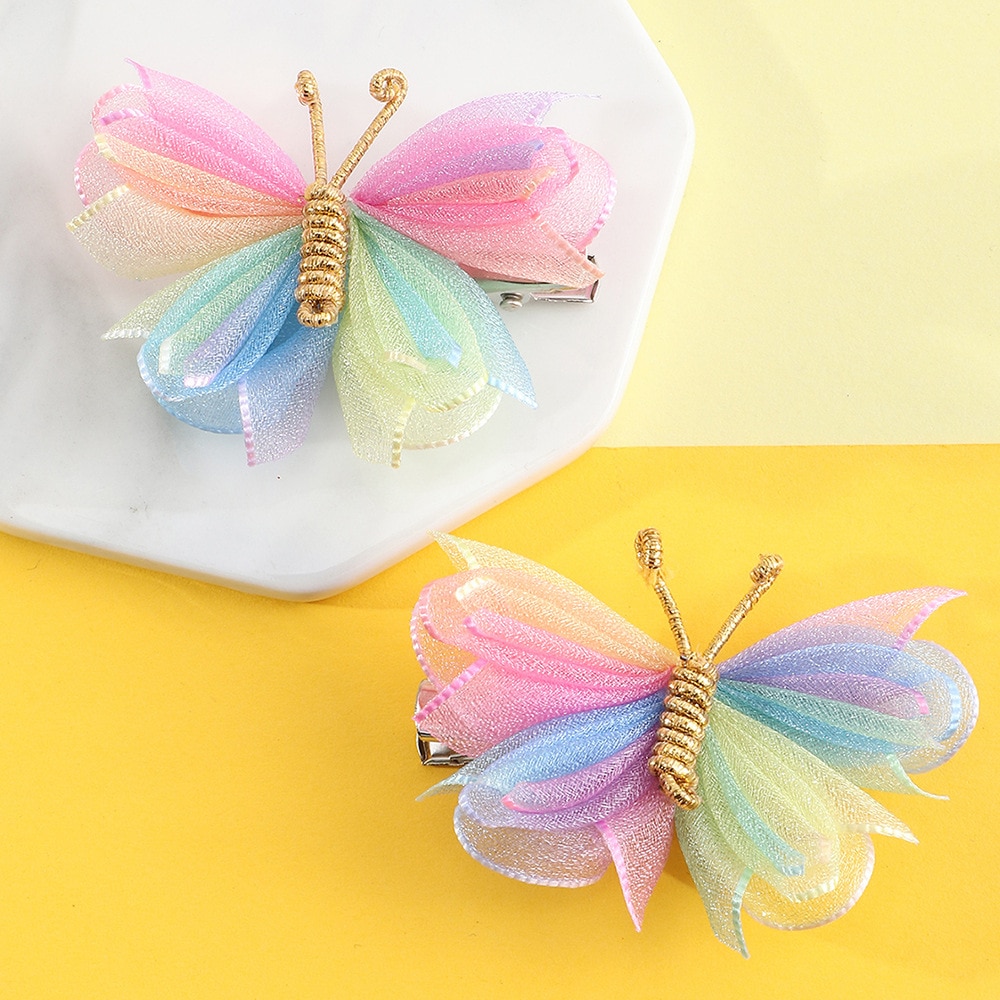 2pcs Rainbow Color Butterfly Hair Clips for Baby Girl Kids Fashion Women Wedding Hairpins Hair Accessories Hairclip Ornaments
