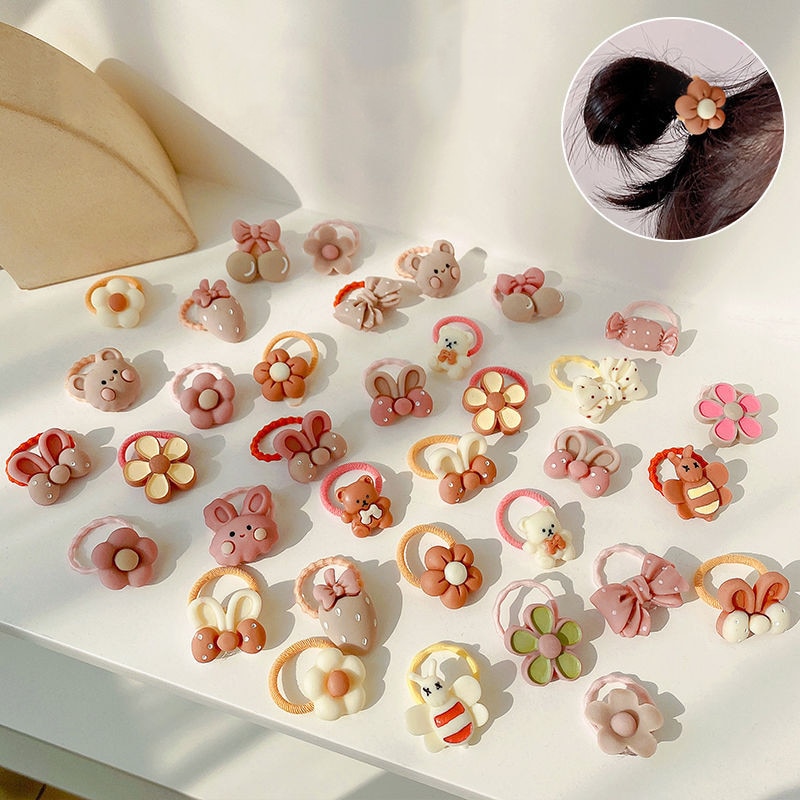20pcs/set Mini Milk Coffee Color Hair Band Small Cute Cartoon Animal Lovely Hair Rope Bang Hair Tie Baby Girl Hair Accessories