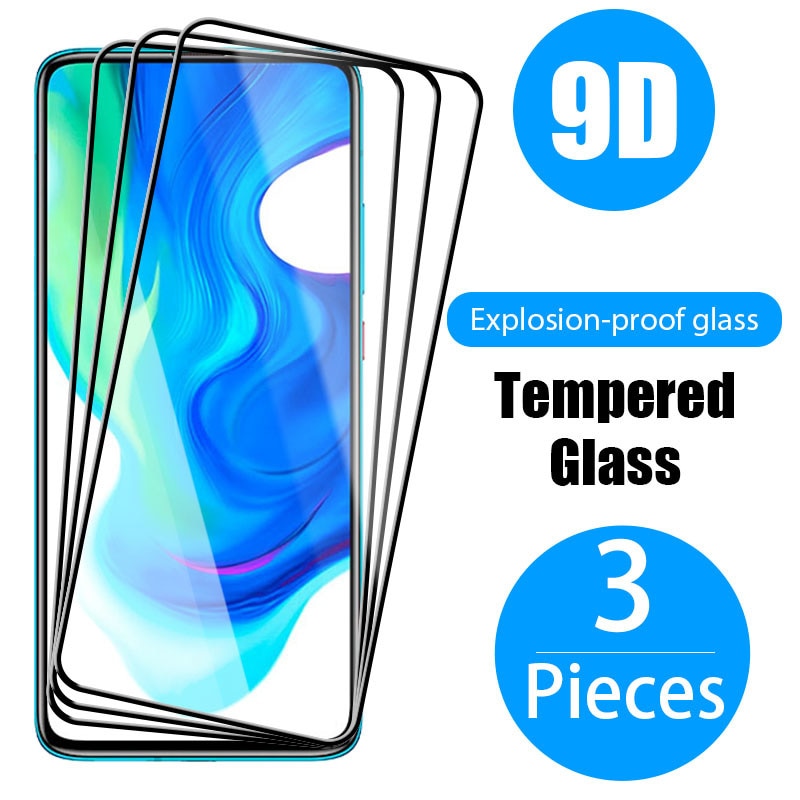 3PCS Full Cover Tempered Glass for Xiaomi Mi 10 9 Lite 10T Pro 10 9 9T A3 A2 Screen Protector for Xiaomi Poco X3 Pro M3 F3 Glass