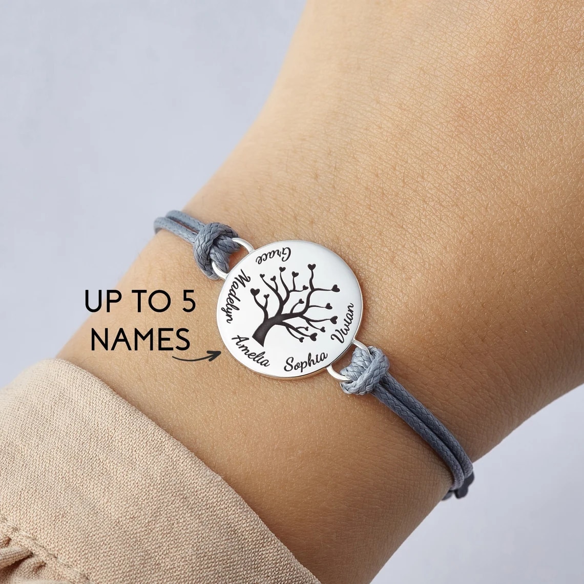 Custom Family Tree Name Bracelet For Women Personalized Tree Of Life Stainless Steel Adjustable Rope Round Bracelet Gift Jewelry